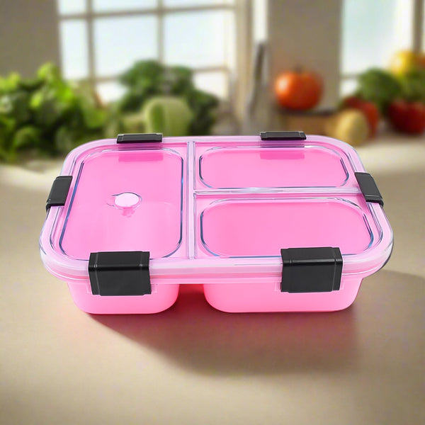 insulated 3 compartment plastic lunch box