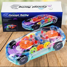 17793 automatic 360 degree rotating transparent gear concept car with musical and 3d flashing lights toy for kids boys girls multicolor