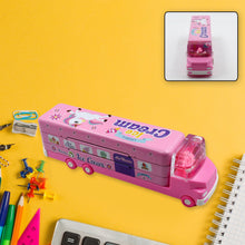 double decker magic truck compass multi level metal truck compass pencil case with movable wheels sharpener mix design 1