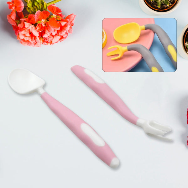 silicone bendable kids feeding spoons and forks toddler utensils with travel case baby spoon and fork set for self feeding learning bendable handle for kid children toddlers 2 pc set