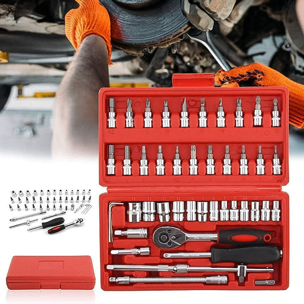 socket 1 4 inch combination repair tool kit red 46 pcs
