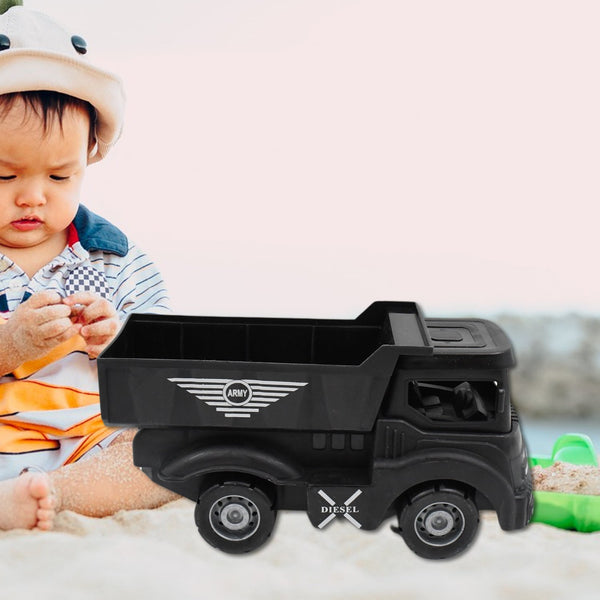 18024 big size friction powered dumper toy truck for kids with opening container feature strong durable plastic material indoor outdoor play birthday gift for baby boys girls 1 pc black color