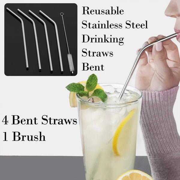 reusable stainless steel drinking straws bent 4 bent straws 1 brush