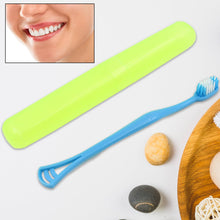 12721 2 in 1 soft toothbrush and tongue with toothbrush cover cleaner scraper for men and women kids adults plastic toothbrush cover case holder 1 pc