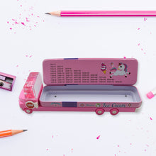 double decker magic truck compass multi level metal truck compass pencil case with movable wheels sharpener mix design 1