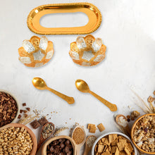 5636 gold silver plated 2 bowl 2 spoon tray set brass with red velvet gift box serving dry fruits desserts gift