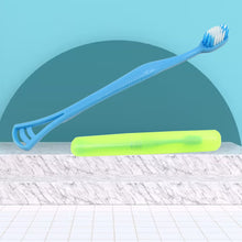12721 2 in 1 soft toothbrush and tongue with toothbrush cover cleaner scraper for men and women kids adults plastic toothbrush cover case holder 1 pc