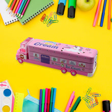 double decker magic truck compass multi level metal truck compass pencil case with movable wheels sharpener mix design 1