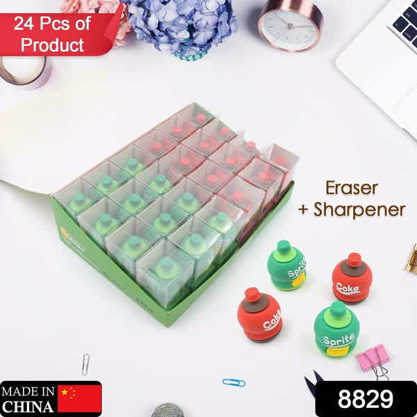2 in 1 3d cold drink bottle shape rubber pencil sharpener and eraser set stationery for kids school boys girls birthday return gifts 24 pcs set 1 pc