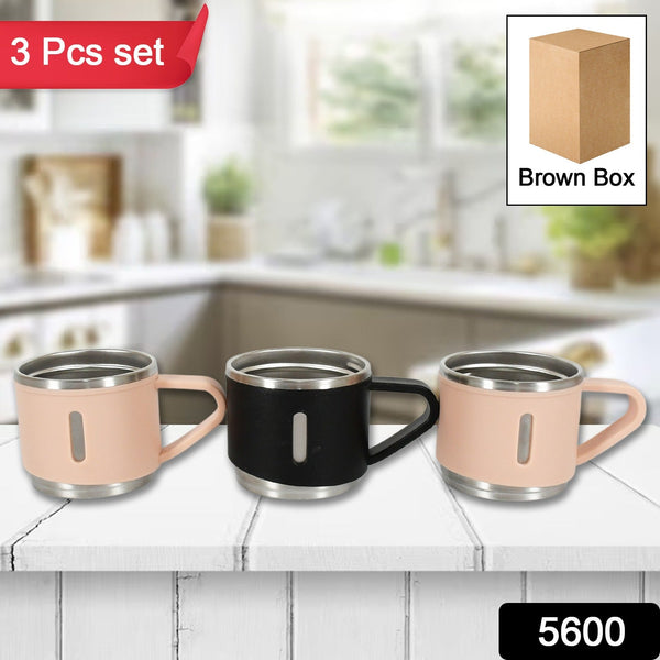 stainless steel vacuum coffee tea cup tea mug hot insulated double wall stainless steel coffee and milk cup with handle easy to carry coffee cup 3 pc