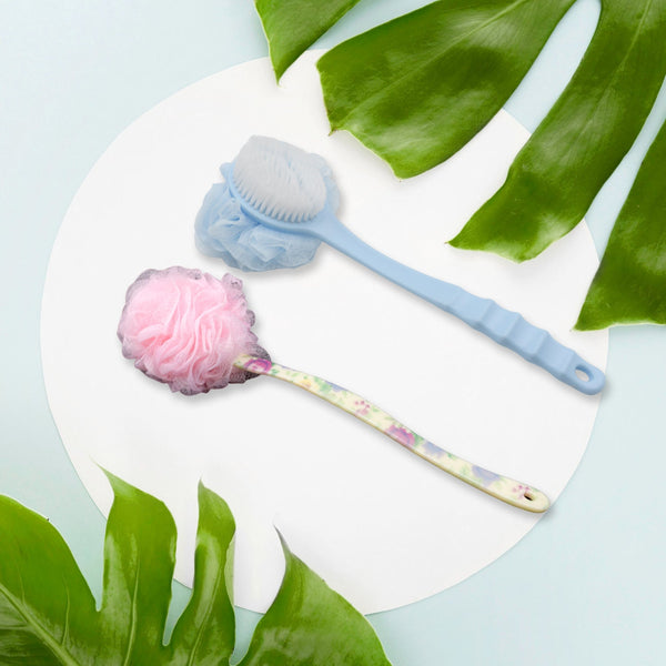 long handle shower puff pouf sponge exfoliating mesh brush scrubber bath loofah bath scrubber for body shower loofah brushes body bath brush for women and men bathroom shower accessories mix 1 pc