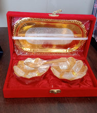 5636 gold silver plated 2 bowl 2 spoon tray set brass with red velvet gift box serving dry fruits desserts gift