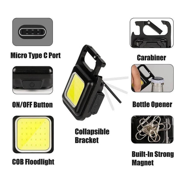 rechargeable keychain mini flashlight with 4 light modes ultralight portable pocket light with folding bracket bottle opener and magnet base for camping walking 1