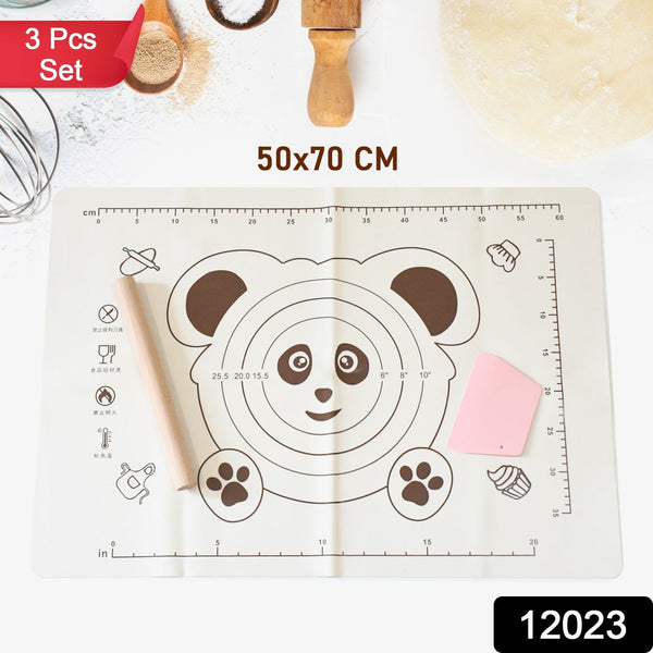 3 in 1 silicone baking mat with wooden belan cake scraper 3 pcs set 50 70 cm