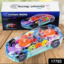 17793 automatic 360 degree rotating transparent gear concept car with musical and 3d flashing lights toy for kids boys girls multicolor