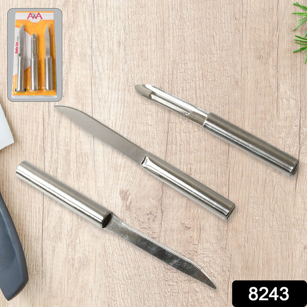8544 stainless steel multipurpose sharp cutting knife with non slip handle for fruit meat and vegetable chopping pack of 3