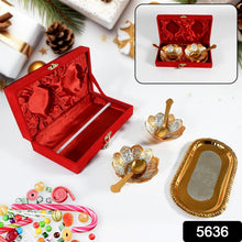 5636 gold silver plated 2 bowl 2 spoon tray set brass with red velvet gift box serving dry fruits desserts gift