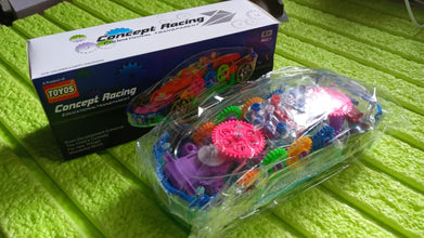 17793 automatic 360 degree rotating transparent gear concept car with musical and 3d flashing lights toy for kids boys girls multicolor