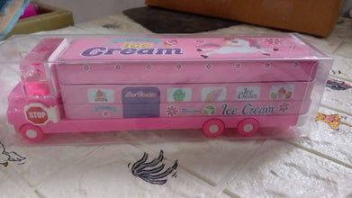 double decker magic truck compass multi level metal truck compass pencil case with movable wheels sharpener mix design 1