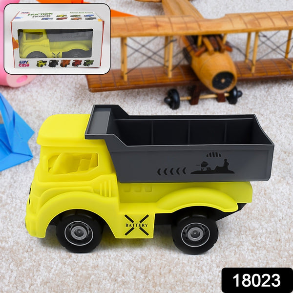 18023 big size friction powered dumper toy truck for kids with opening container feature strong durable plastic material indoor outdoor play birthday gift for baby boys girls 1 pc yellow color