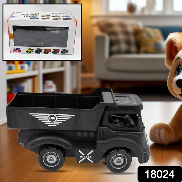18024 big size friction powered dumper toy truck for kids with opening container feature strong durable plastic material indoor outdoor play birthday gift for baby boys girls 1 pc black color