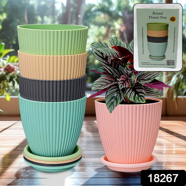 18267 flower pot with tray col box 5pc
