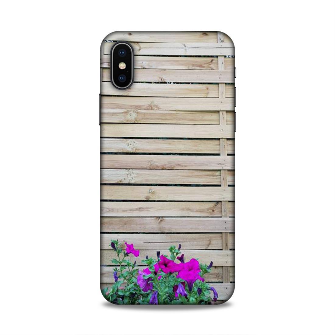 Pink Flower Wooden iPhone X Phone Cover
